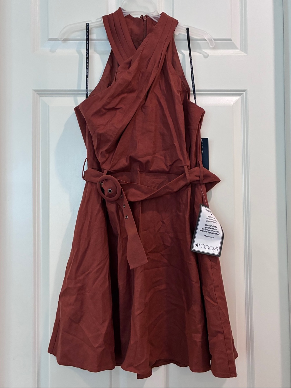 RACHEL Rachel Roy Rust‎ Belted Halter Mini Dress